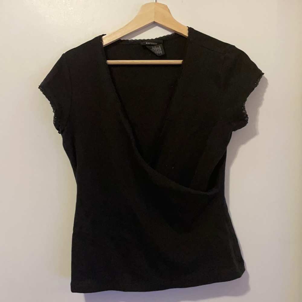 Black Blouse with small lace frill hem